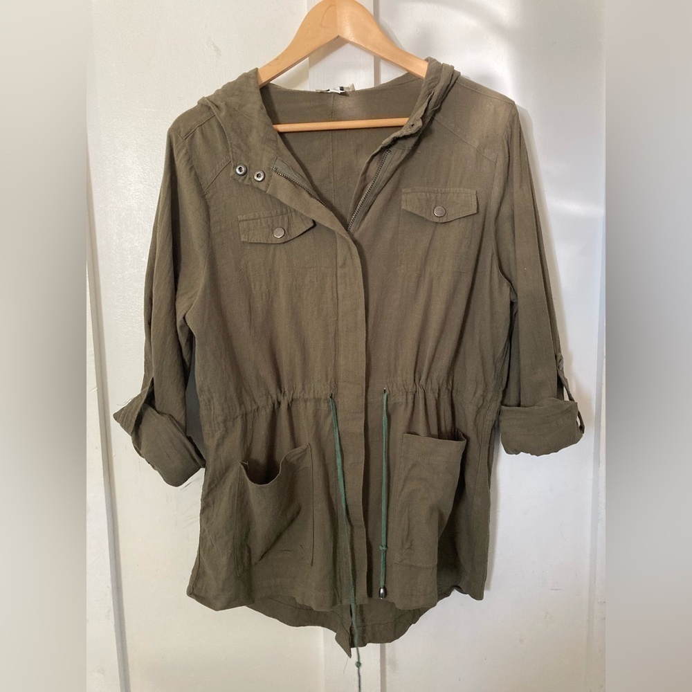 Hayden Los Angeles 100% cotton olive green hooded jacket Small drawstring waist